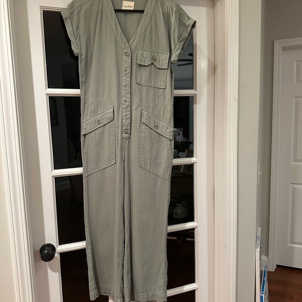 Sage Green Button-Front Jumpsuit
